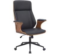 CLP Fauteuil de Bureau Headland, pivotant 360 degres, reglable en Hauteur, Design en Similicuir et Bois Courbe, Dossier Rembourre Couleur:Noyer/Noir