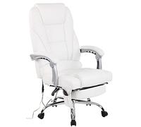 CLP Fauteuil De Bureau Pacific en Véritable Cuir avec Fonction Massage I Chaise A roulettes Hauteur Réglable Pivotante, Couleur:Blanc