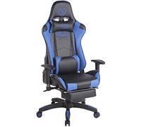 CLP Fauteuil De Bureau Racing Gamer Turbo en Similicuir I Assise Et Dossier Rembourré I Hauteur Réglable Accoudoirs Repose-Pieds roulettes, Couleur:Noir/Bleu, Matériel:Similicuir