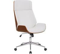 CLP Fauteuil de bureau Varel en similicuir avec coque de siège en bois , Noyer / Blanc Noyer / Blanc G