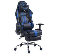 CLP Fauteuil de Bureau XL Limit en Similicuir, Chaise de Travail Gaming Rembourrée Hauteur Ajustable, Couleur:Noir/Bleu, Repose-Pieds:avec Repose-Pieds