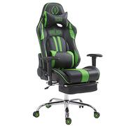 CLP Fauteuil de Bureau XL Limit en Similicuir, Chaise de Travail Gaming Rembourrée Hauteur Ajustable, Couleur:Noir/Vert, Repose-Pieds:avec Repose-Pieds