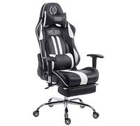CLP Fauteuil de Bureau XL Limit en Similicuir, Chaise de Travail Gaming Rembourrée Hauteur Ajustable, Couleur:Noir/Blanc, Repose-Pieds:avec Repose-Pieds