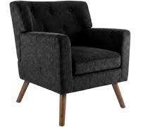 CLP Fauteuil Rembourre en Velours cotele Kioni avec accoudoirs, Fauteuil Bergere Jusqu a 150 kg, Fauteuil Relax et TV pour Salon, Couleur:Noir