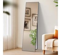 CLP Grand Miroir Benicia, Miroir sur Pied et Miroir Mural en Un, Miroir intégral Cadre métallique en Plusieurs Tailles et Couleurs, Couleur:Noir Mat, Taille:140x40 cm