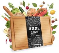 CLP Grande planche à découper en bois XXXL 45 x 30 cm, planche de cuisine en bambou avec rigole à jus, planche antibactérienne