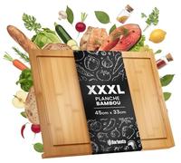 CLP Grande planche à découper en bois XXXL 45 x 33 cm, planche de cuisine en bambou avec bord d'appui et rigole à jus, antibactérienne Taille