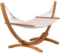 CLP Hamac avec Support Herriman, Support en Bois d'eucalyptus autoportant, pour Jardin et terrasse, 2 Personnes, Charge Max 160 kg Couleur crème