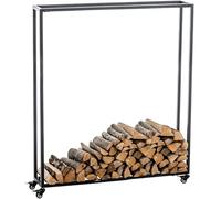 CLP Hetta - Porte-bûches à roulettes en acier inoxydable, pour bois de chauffage 25 x 100 x 150 cm noir