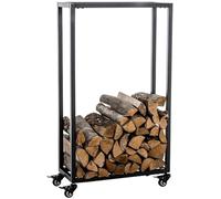 CLP Hetta - Porte-bûches à roulettes en acier inoxydable, pour bois de chauffage 25 x 40 x 100 cm noir