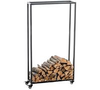 CLP Hetta - Porte-bûches à roulettes en acier inoxydable, pour bois de chauffage 25 x 60 x 150 cm noir
