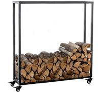 CLP Hetta - Porte-bûches à roulettes en acier inoxydable, pour bois de chauffage 25 x 80 x 100 cm noir