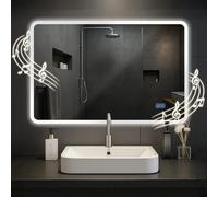 CLP Jericho Miroir de salle de bain avec éclairage, haut-parleur Bluetooth, anti-buée, miroir mural LED à intensité variable, 3 modes d'éclairage, dimensions : 70 x 100 cm