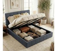 CLP Lit rembourré avec Rangement Ladia, Cadre pour Matelas, sommier à Lattes avec mécanisme de Levage, lit Double avec revêtement en Tissu, Couleur:Gris foncé, Taille:180 cm