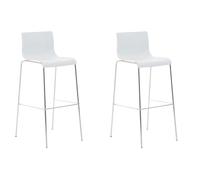 CLP Lot 2 Tabourets De Bar Assise en Plastique I Chaise Haute De Bar avec Dossier Et Repose-Pieds I Piètement en Métal, Couleur:Blanc, Couleur du Cadre:Chrome
