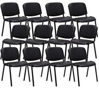 CLP Lot de 12 Chaises Visiteur Empilable Ken Similicuir I Chaise De Reception Confortable avec Dossier Pieds en Métal Robuste I Couleur:, Couleur:Noir
