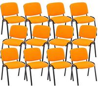 CLP Lot de 12 Chaises Visiteur Empilable Ken Tissu I Chaise De Reception Confortable avec Dossier Pieds en Métal Robuste I Couleur:, Couleur:Orange