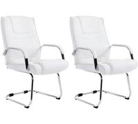 CLP Lot De 2 Chaises Cantilever Attila en Similicuir avec Accoudoirs I Fauteuil Oscillant avec Piètement Luge Métal Chromé I Charge 180 Kg, Couleur:Blanc