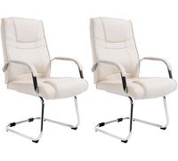 CLP Lot De 2 Chaises Cantilever Attila en Similicuir avec Accoudoirs I Fauteuil Oscillant avec Piètement Luge Métal Chromé I Charge 180 Kg, Couleur:crème