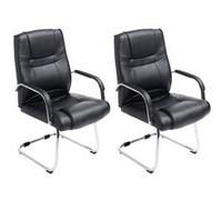 CLP Chaises cantilever Attila – lot 2, simili cuir, accoudoirs, piètement luge métal chromé, noir