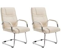 CLP Lot De 2 Chaises Cantilever Attila en Tissu avec Accoudoirs I Fauteuil Oscillant avec Piètement Luge Métal Chromé I Charge 180 Kg, Couleur:crème