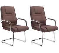 CLP Lot De 2 Chaises Cantilever Attila en Tissu avec Accoudoirs I Fauteuil Oscillant avec Piètement Luge Métal Chromé I Charge 180 Kg, Couleur:Marron