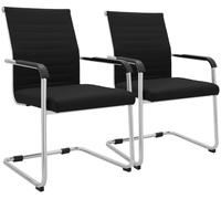 CLP Lot de 2 chaises Cantilever avec accoudoirs Hakon, chaises de Salle à Manger Modernes rembourrées Aspect Cuir, piétements métal chromé | Couleur Noir