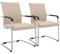 CLP Lot de 2 chaises Cantilever avec accoudoirs Hakon, chaises de Salle à Manger Modernes rembourrées Aspect Cuir, piétements métal chromé Couleur:crème