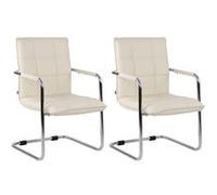 CLP Lot de 2 Chaises Cantilever Gandia en Similicuir et pieds en Métal , Crème/Chrome