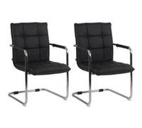 CLP Lot de 2 Chaises Cantilever Gandia en Véritable Cuir et pieds en Métal , Noir /Chrome Noir