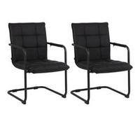 CLP Lot de 2 Chaises Cantilever Gandia en Véritable Cuir et pieds en Métal , Noir /Noir