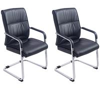 CLP Lot De 2 Chaises Cantilever XXL Anubis en Similicuir avec Accoudoirs I Fauteuil Oscillant avec Piètement Luge Métal Chromé, Couleur:Noir