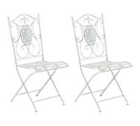 CLP Lot de 2 chaises de jardin pliables Sibell en fer , Blanc antique Blanc G