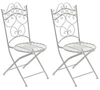 CLP Lot de 2 Chaises de jardin pliables Indra en fer forgé , Blanc antique Blanc
