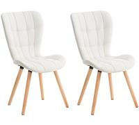 CLP Lot de 2 chaises de Salle à Manger Elda I Tissu, Similicuir, Velours I Fauteuil avec Structure en Bois Robuste et Coutures décoratives élégantes, Couleur:Blanc, Matériel:Similicuir