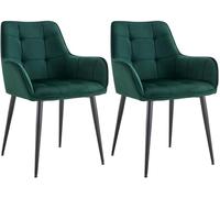 CLP Lot de 2 chaises de Salle à Manger Ferndale recouvertes de Velours I Fauteuil matelassé avec Pieds métalliques Robustes pour Le Salon Couleur:Vert foncé