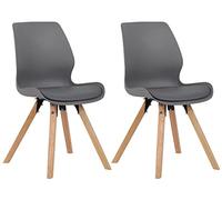 Lot De 2 Chaises De Salle A Manger Luna I Chaise De Visiteur avec Assise Rembourré I Pieds Bois I Dossier, Couleur:Gris, Matériel:Plastique