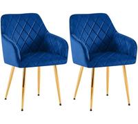 CLP Lot de 2 chaises de Salle à Manger Monett I Chaises rembourrées avec revêtement en Velours, Couleur:Bleu foncé, Matériel du Cadre:métal Or