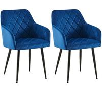 CLP Lot de 2 chaises de Salle à Manger Monett I Chaises rembourrées avec revêtement en Velours, Couleur:Bleu foncé, Matériel du Cadre:Métal Noir Mat