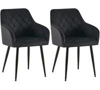 CLP Lot de 2 chaises de Salle à Manger Monett I Chaises rembourrées avec revêtement en Velours, Couleur:Noir, Matériel du Cadre:Métal Noir Mat