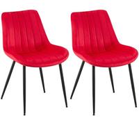 CLP Lot De 2 Chaises De Salle A Manger Rahden en Velours I Chaise avec Surface D'assise Matelassée Pieds en Metal, Couleur:Rouge