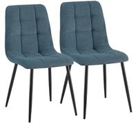CLP Lot de 2 chaises de Salle a Manger rembourrees Antibes, chaises de Cuisine avec Dossier et Velours cotele, Pieds Metal Charge 150 kg, Couleur:Bleu