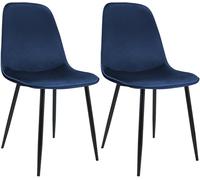CLP Lot de 2 chaises de Salle à Manger rembourrées Maryam, Chaise de Cuisine avec Dossier et Structure en métal Noir, supporte 'à 150 kg Couleur:Bleu foncé;Matériel:Velours