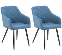CLP Lot De 2 Chaises De Salle A Manger Shila en Tissu Ou VeloursI Set 2 Chaises Retro avec Accoudoirs I Piètement en Métal Noir, Couleur:Bleu, Matériel:Tissu