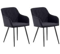 CLP Lot De 2 Chaises De Salle A Manger Shila en Tissu Ou VeloursI Set 2 Chaises Retro avec Accoudoirs I Piètement en Métal Noir, Couleur:Noir, Matériel:Velours