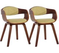 CLP Lot de 2 chaises ergonomiques Kingston, fauteuils Dossier Enveloppant, Structure Bois, Charge Max. 150 kg, Couleur:Noyer/Vert Clair, Couleur du Cadre:Noyer