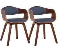 CLP Lot de 2 chaises de salle à manger Kingston en Tissu , Noyer / Bleu/Noyer