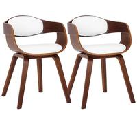 CLP Lot de 2 chaises Kingston ergonomiques, Dossier rembourré, Simili Cuir & Bois, Charge Max. 150 kg, Couleur:Noyer/Blanc