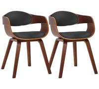 CLP Lot de 2 chaises Kingston ergonomiques, Dossier rembourré, Simili Cuir & Bois, Charge Max. 150 kg, Couleur:Noyer/Noir