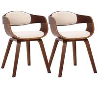 CLP Lot De 2 Chaises Retro Kingston en Similicuir I Assises De Salle A Manger avec Accoudoirs I Siège Rembourré I Pieds en Bois, Couleur:Noyer/crème